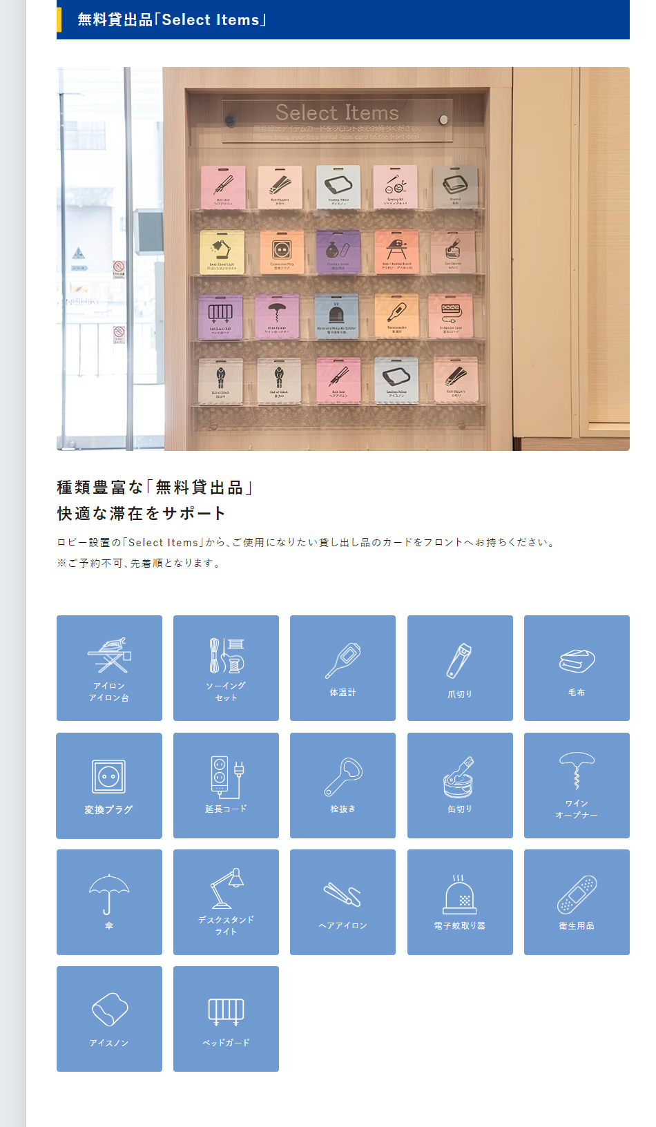 無料貸出品「Select Items」