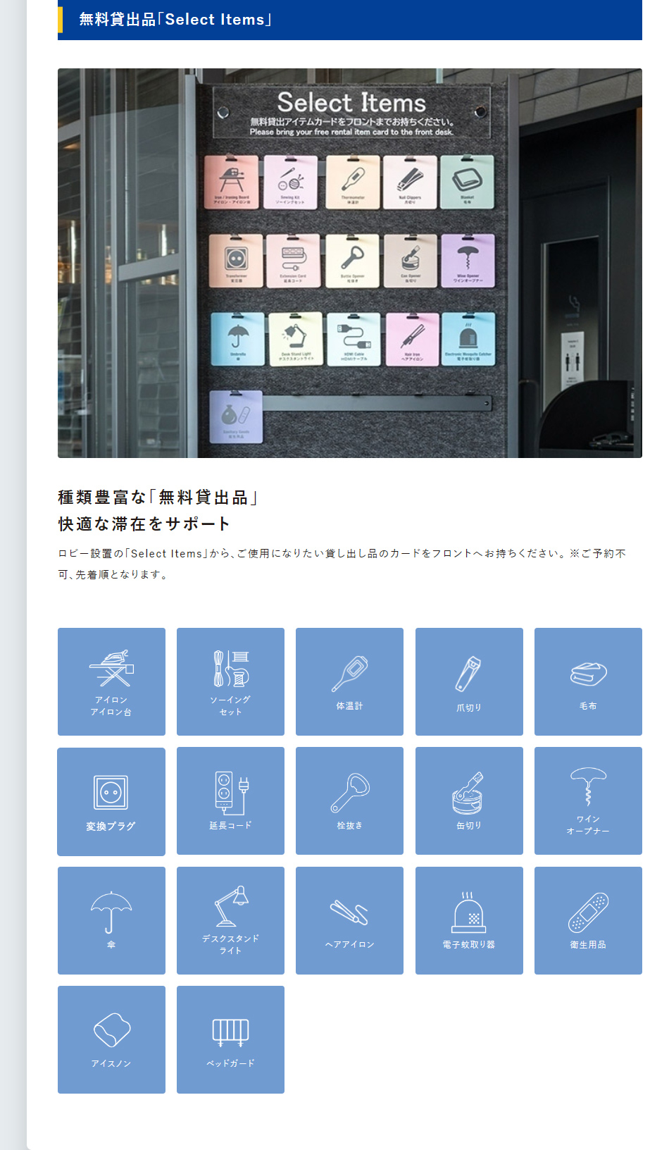 無料貸出品「Select Items」