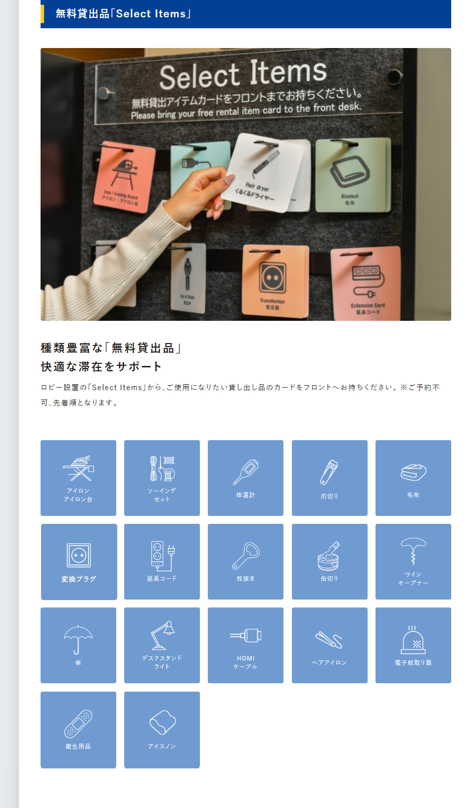 無料貸出品「Select Items」
